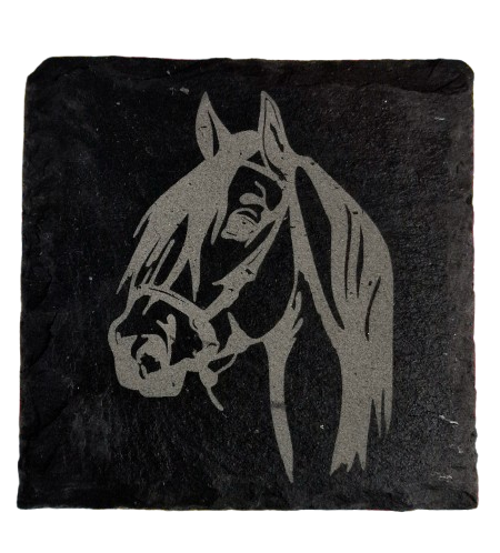 Schiefer Untersetzer 10 x 10cm "Pferdekopf"